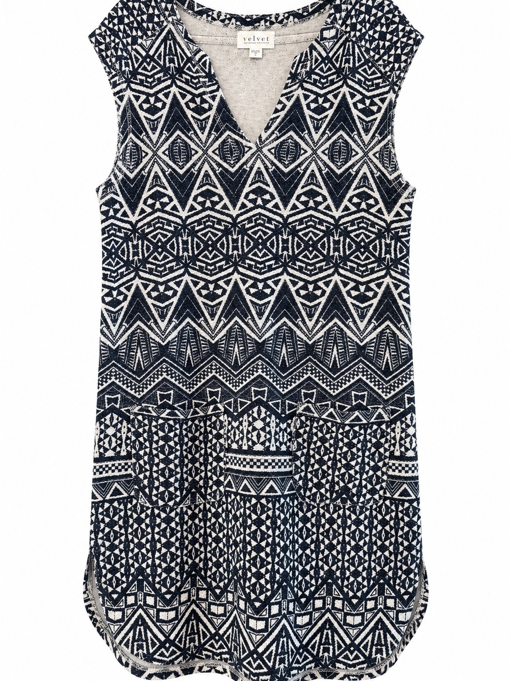 Velvet by Graham & Spencer Navy & Cream Geometric Tunic Dress Size S